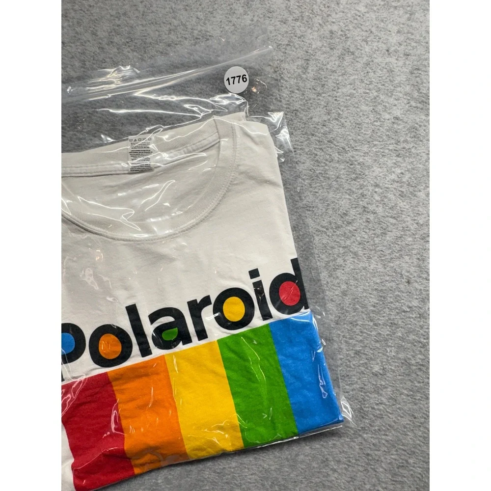Polaroid T Shirt Mens XL White Fruit of the Loom HD Cotton Rainbow Logo Graphic